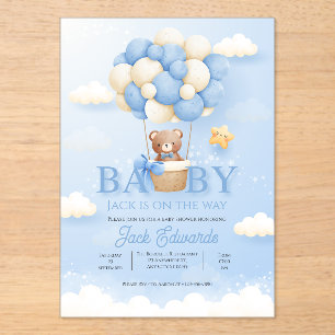 Baby Hot Air Balloon Watercolor Shower Art Acrylic Invitations