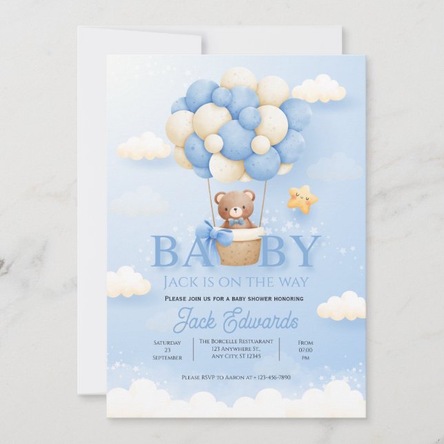 Baby Hot Air Balloon Watercolor Shower Art Invitation (Front)