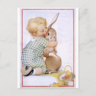 Baby Hugging Easter Bunny Holiday Postcard