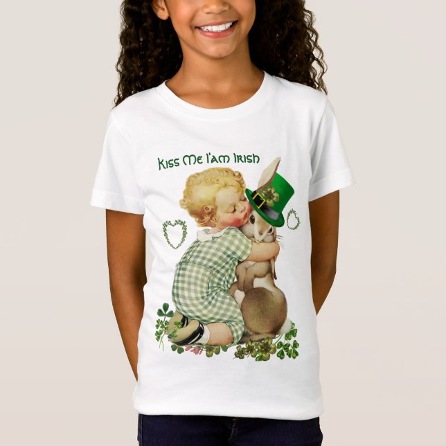 BABY HUGGING RABBIT LEPRECHAUN HAT,St. Patrick Day T-Shirt (Front)