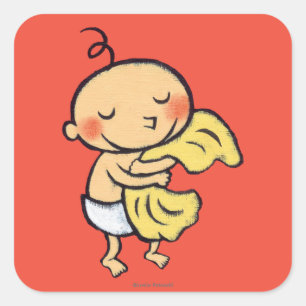 Baby Hugging Soft Yellow Blanket Square Sticker