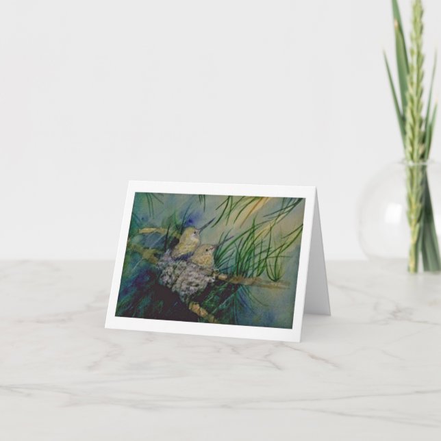 Baby Hummingbirds in the nest Note Card (Front)