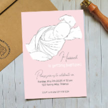 Baby Illustration Baptism Christening Invitation