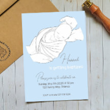 Baby Illustration Baptism Christening Invitation
