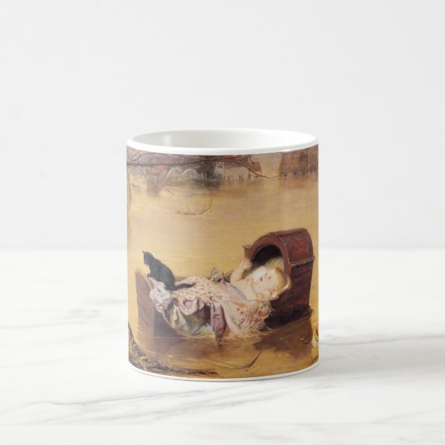 Baby in a Cot During a Flood (by J.E. Millais) Coffee Mug (Center)