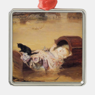 Baby in a Cot During a Flood (by J.E. Millais) Metal Tree Decoration