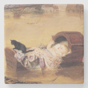 Baby in a Cot During a Flood (by J.E. Millais) Stone Coaster