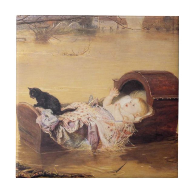 Baby in a Cot During a Flood (by J.E. Millais) Tile (Front)