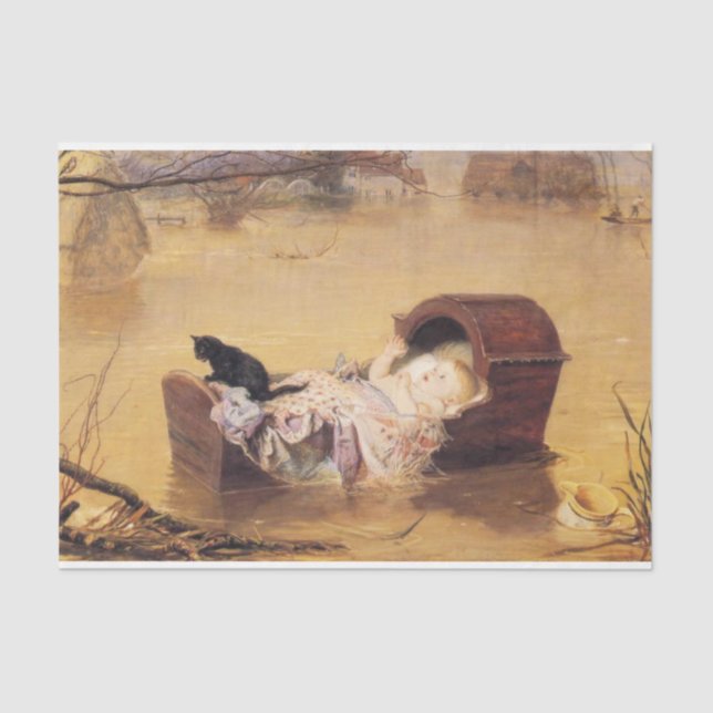 Baby in a Cot During a Flood (by J.E. Millais) Tissue Paper (Front)