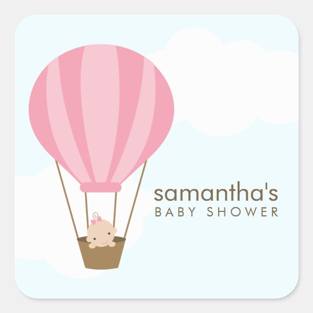 Baby in Balloon Baby Shower Square Sticker (Front)