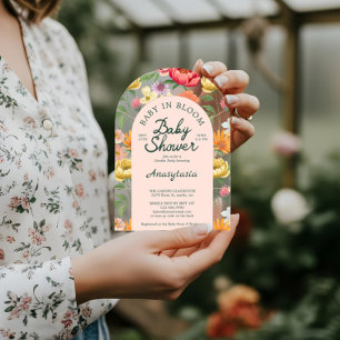 Baby in Bloom Arch Bold Floral Garden Baby Shower  Acrylic Invitations