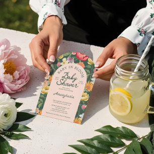 Baby in Bloom Arch Bold Floral Garden Baby Shower  Invitation