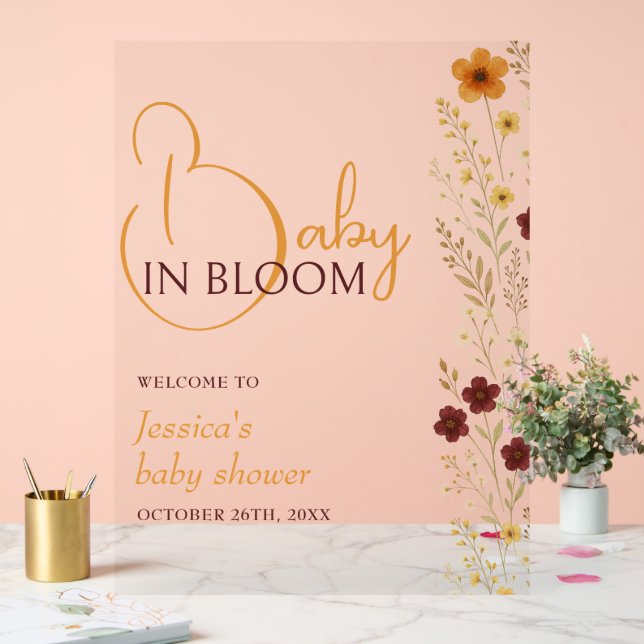 Baby in Bloom Autumn Baby Shower Welcome Acrylic Sign (Wedding)