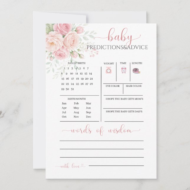 Baby in bloom | baby predictions and advice card (Front)
