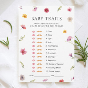 Baby in Bloom Baby Shower Baby Traits Game Card