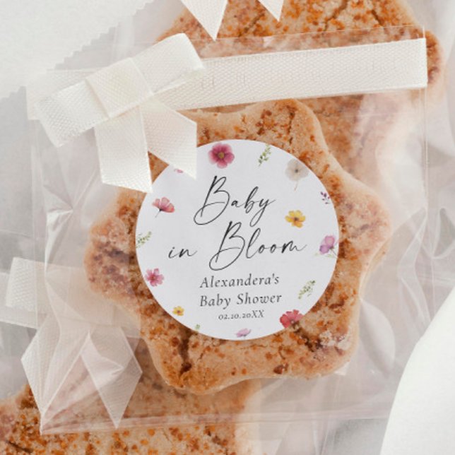 Baby in Bloom Baby Shower Favour Classic Round Sticker (Creator Uploaded)