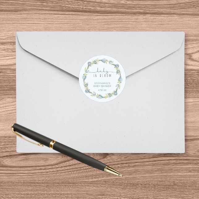 Baby in Bloom Baby Shower Favour Classic Round Sticker (Creator Uploaded)