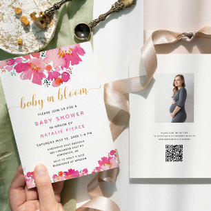 Baby in Bloom Baby Shower Floral QR Code Registry Invitation