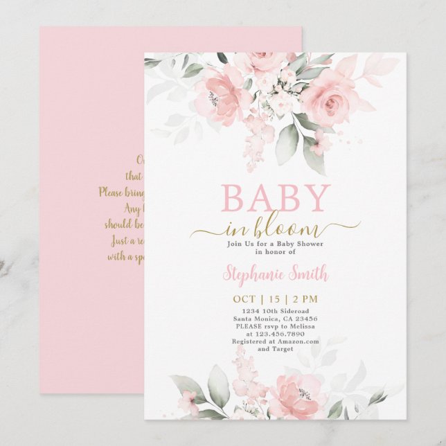 Baby in Bloom Baby Shower Girl Invitation (Front/Back)