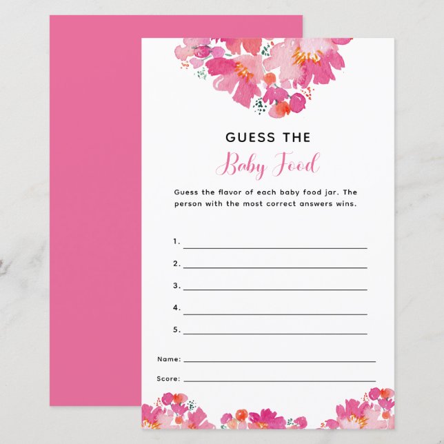 Baby in Bloom Baby Shower Guess the Baby Food Game (Front/Back)
