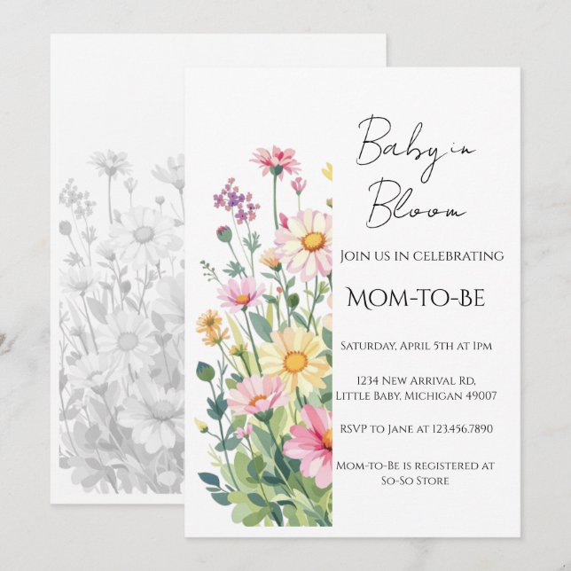 Baby in Bloom - Baby Shower Invitation (Front/Back)