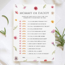 Baby in Bloom Baby Shower Mummy or Daddy Game Card