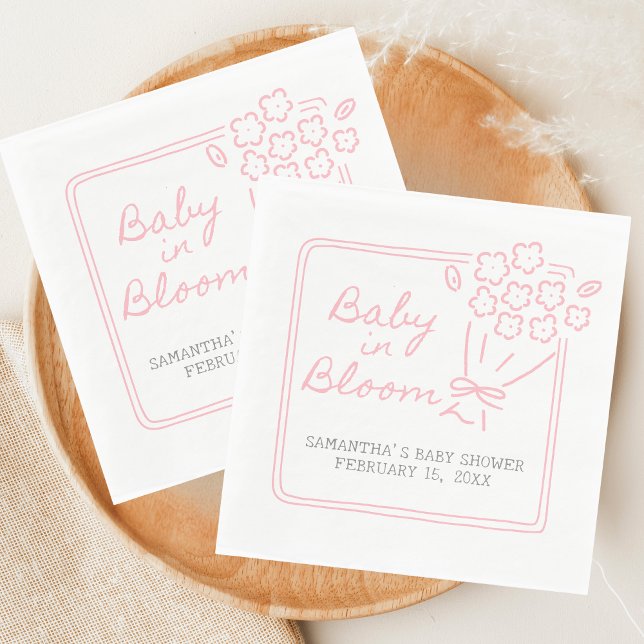 Baby in Bloom Baby Shower Napkin (Hand Drawn Baby in Bloom Baby Shower Napkin)