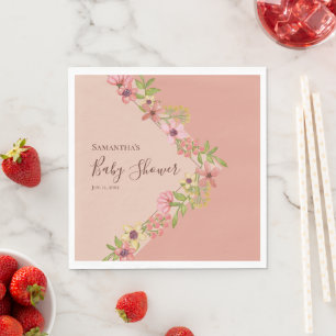 Baby in Bloom Baby Shower Pink Botanical Floral Napkin
