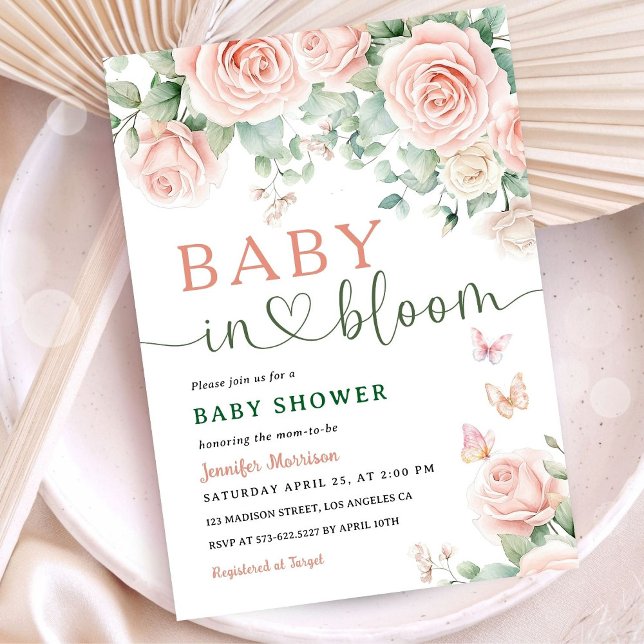 Baby in Bloom Baby Shower Pink Roses Girl Floral Invitation (Creator Uploaded)