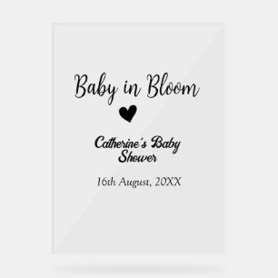 Baby in bloom baby shower simple black heart date acrylic sign