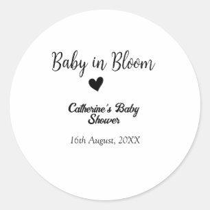 Baby in bloom baby shower simple black heart date classic round sticker