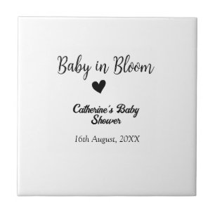 Baby in bloom baby shower simple black heart date tile