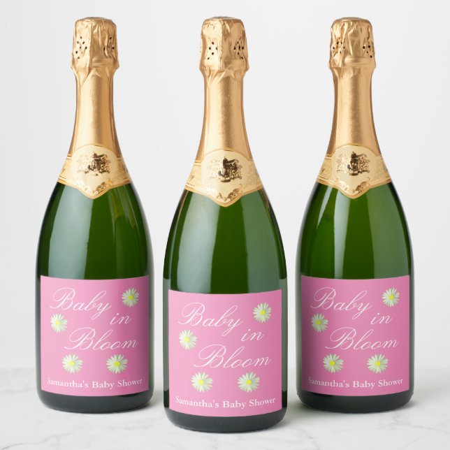 Baby In Bloom Baby Shower Sparkling Wine Label (Bottles)
