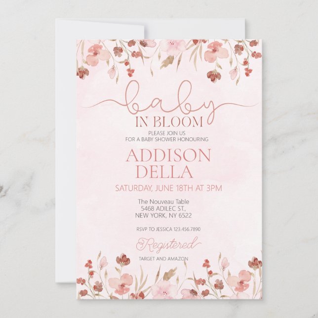 Baby In Bloom Baby Shower Spring summer floral Invitation (Front)