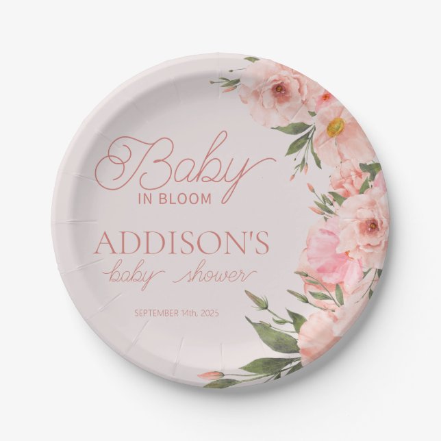 Baby In Bloom Baby Shower Spring summer floral Paper Plate (Front)