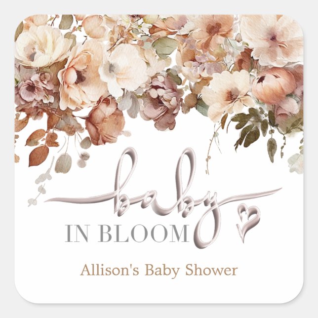 Baby in Bloom Baby Shower Square Sticker (Front)