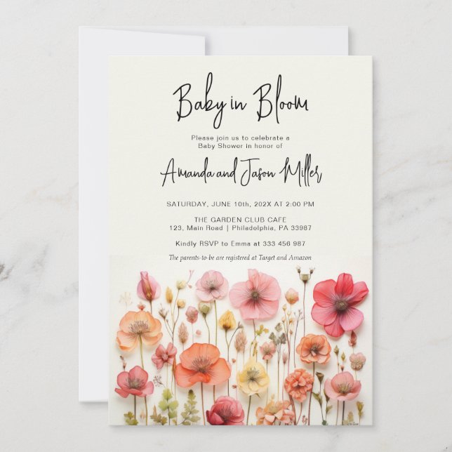 Baby in Bloom Baby Shower Summer Flowers Save The Date (Front)