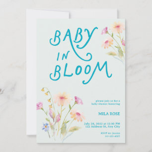 Baby in Bloom Baby Shower Teal Invitation