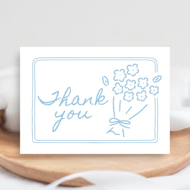 Baby In Bloom Baby Shower Thank You Card (Blue Hand Drawn Baby in Bloom Baby Shower Thank you Card)