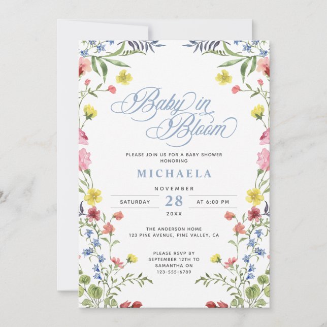 Baby In Bloom Baby Shower Watercolor Floral Invitation (Front)