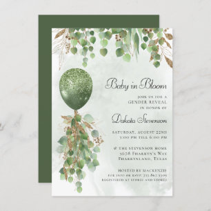 Baby In Bloom Balloon and Eucalyptus Baby Shower Invitation
