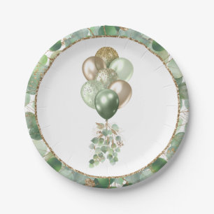 Baby In Bloom   Balloon and Eucalyptus Baby Shower Paper Plate