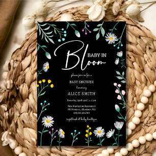 Baby in bloom black daisy Baby shower Invitation