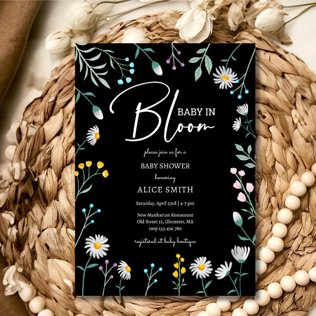 Baby in bloom black floralBaby shower Invitation (Creator Uploaded)