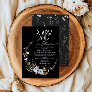 Baby in Bloom Black Wildflower Baby Shower Invitation