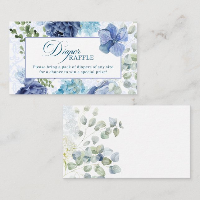 Baby in bloom blue Baby shower diaper raffle game Enclosure Card (Front/Back)