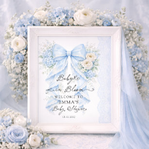 Baby in Bloom Blue Bow Boy Baby Shower Welcome Poster