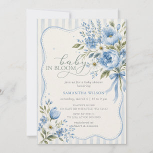 Baby in Bloom Blue bow Floral Boy Baby Shower Invitation