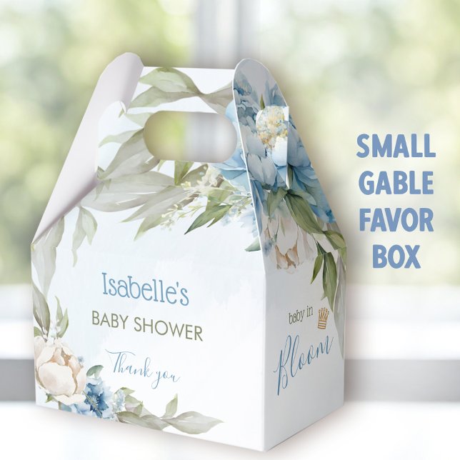 Baby In Bloom Blue Boy Baby Shower Gable Favour Box (Baby in bloom blue small favor boxes - You can choose from 3 sizes of these gable favor boxes.)