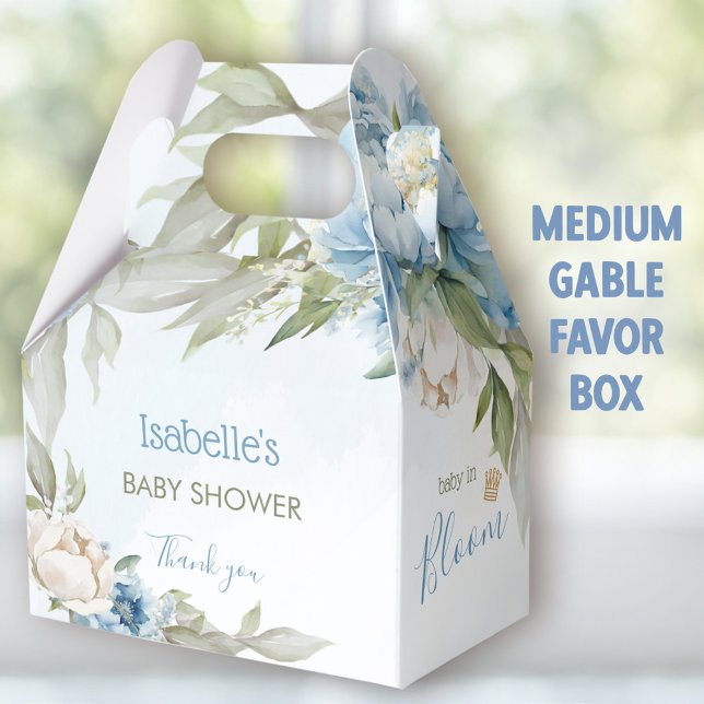 Baby In Bloom Blue Boy Baby Shower Medium Gable Favour Box (Baby in bloom blue Medium favor boxes - You can choose from 3 sizes of these gable favor boxes.)